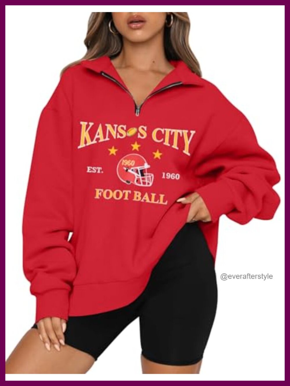 Football 1/4 Zip Sweatshirt Women Polyester Cotton Spandex Pullover
